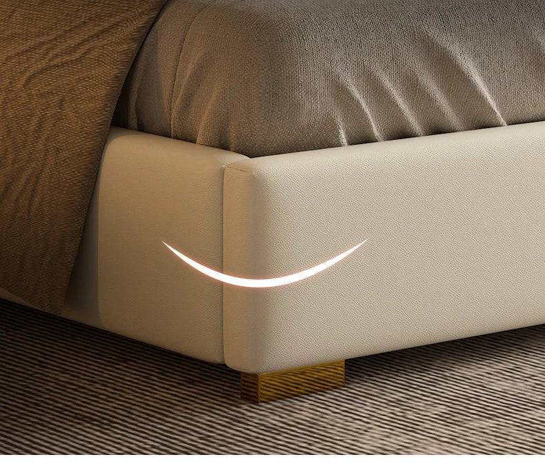 Modern light luxury furniture leather bed bedroom comfortable stainless steel soft backing bed with double bed