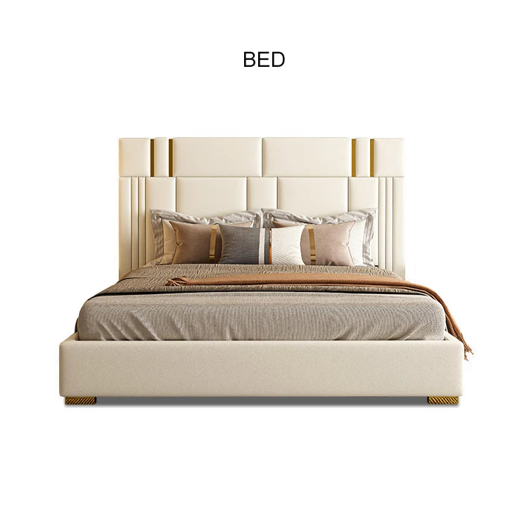 Modern light luxury furniture leather bed bedroom comfortable stainless steel soft backing bed with double bed