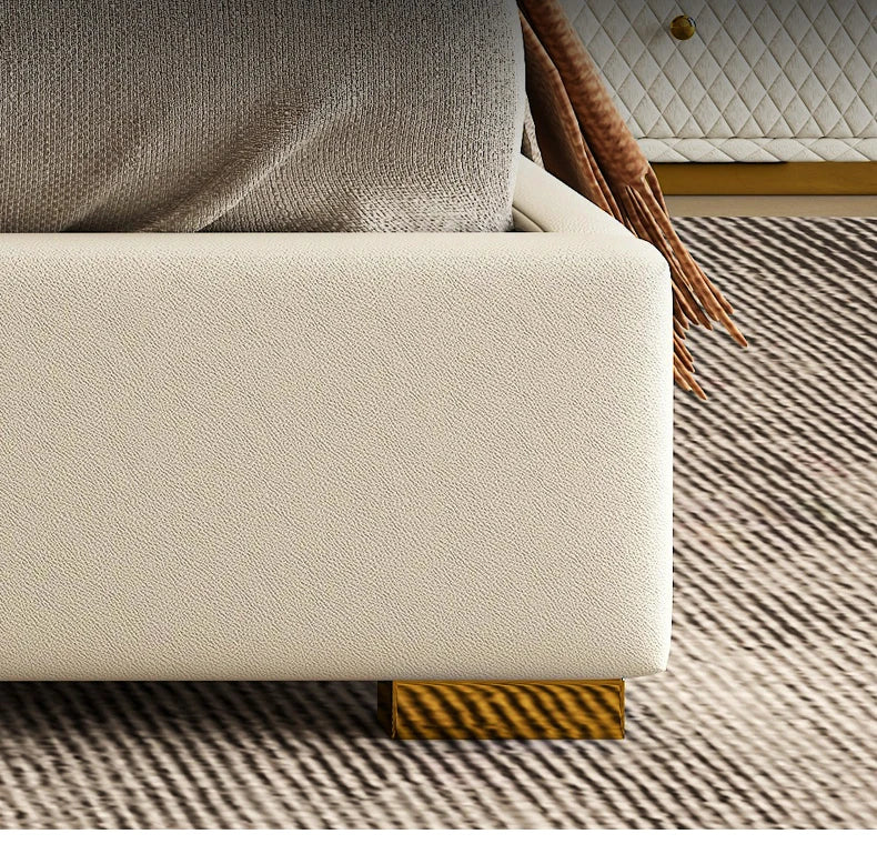 Modern light luxury furniture leather bed bedroom comfortable stainless steel soft backing bed with double bed