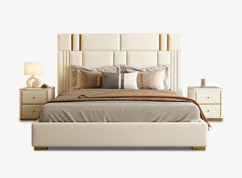Modern light luxury furniture leather bed bedroom comfortable stainless steel soft backing bed with double bed