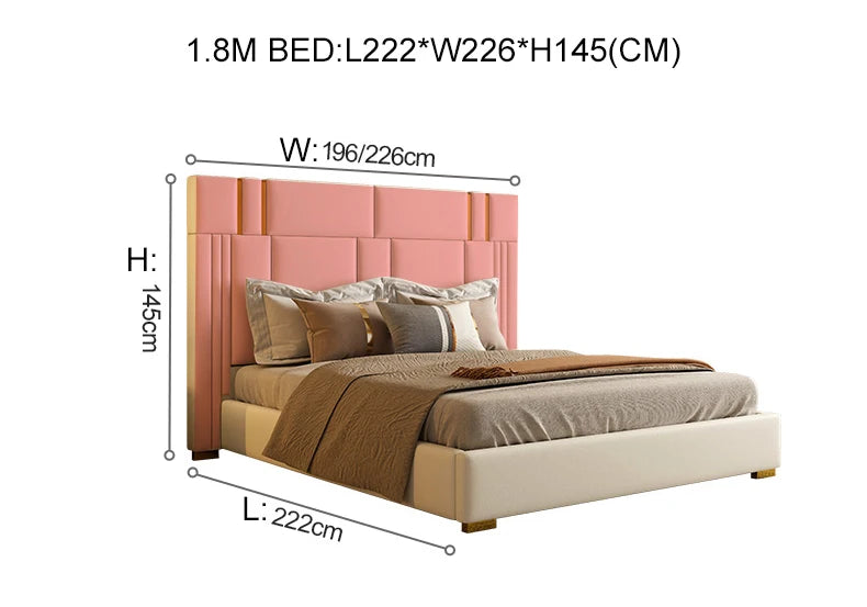 Modern light luxury furniture leather bed bedroom comfortable stainless steel soft backing bed with double bed