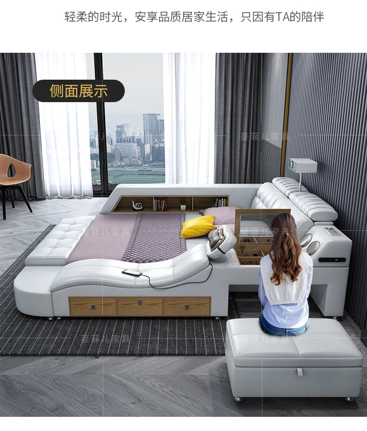 Master Bedroom Bed European Frames Luxury Headboard Multifunctional Bed Sleeping Modern Meubles De Chambre Home Furniture