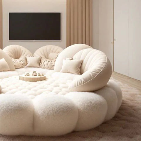 Fabric Round Bed Ins Cream Style Double Wedding Bed Modern and Simple Home Hotel Master Bedroom Princess Large Round Bed
