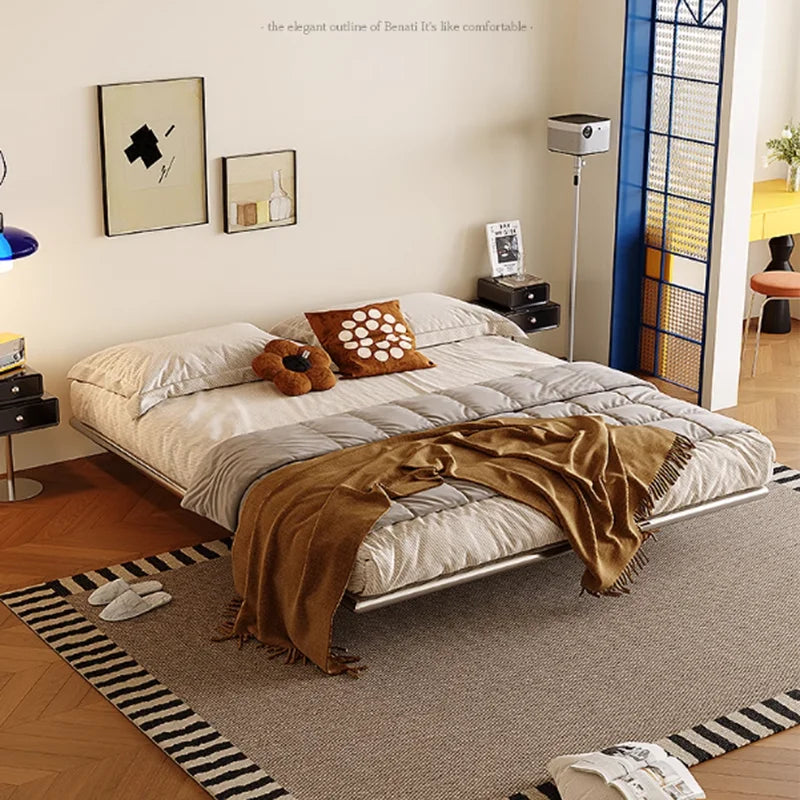 Italian Metal Beds 200×180cm Floating Designer Luxury Loft Double Bed Frames Cabinets Adults Cama Matrimonial Furniture Home