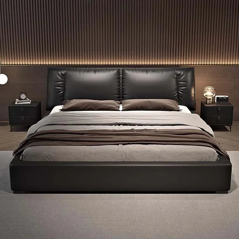 Modern Bedroom Bed Nordic Aesthetic Leather Multifunctional Queen Size Bed Storage Wood Cama De Matrimonio Home Furniture