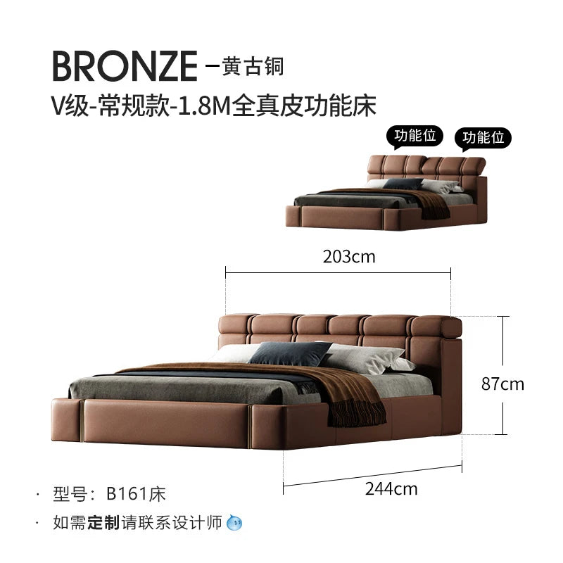 Leather French Bed Headboard Vintage Aesthetic King Size Bed Lounge Luxury Camas De Matrimonio Dormitorio Bedroom Furniture