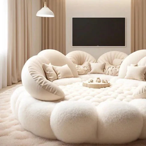 Fabric Round Bed Ins Cream Style Double Wedding Bed Modern and Simple Home Hotel Master Bedroom Princess Large Round Bed