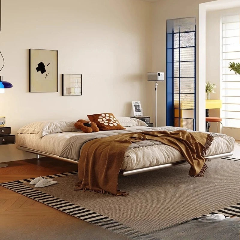 Italian Metal Beds 200×180cm Floating Designer Luxury Loft Double Bed Frames Cabinets Adults Cama Matrimonial Furniture Home