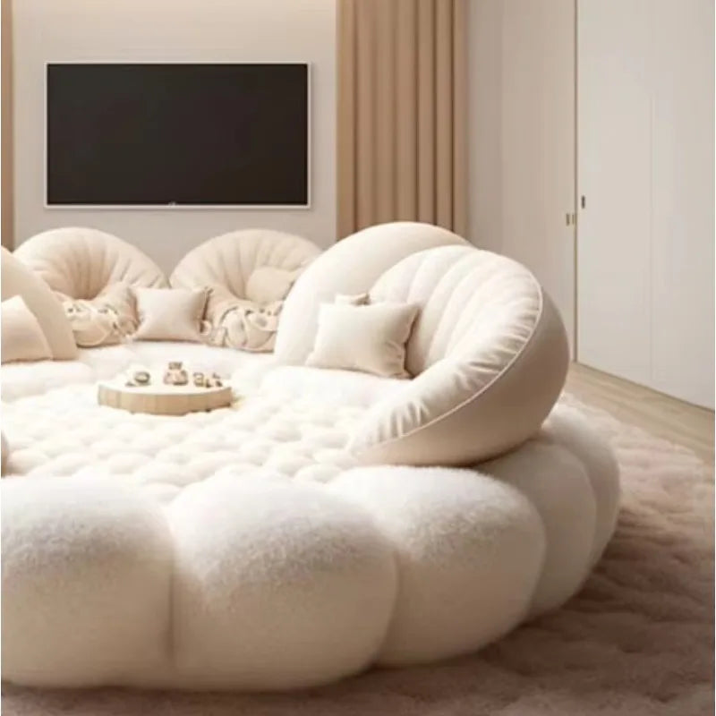 Fabric Round Bed Ins Cream Style Double Wedding Bed Modern and Simple Home Hotel Master Bedroom Princess Large Round Bed