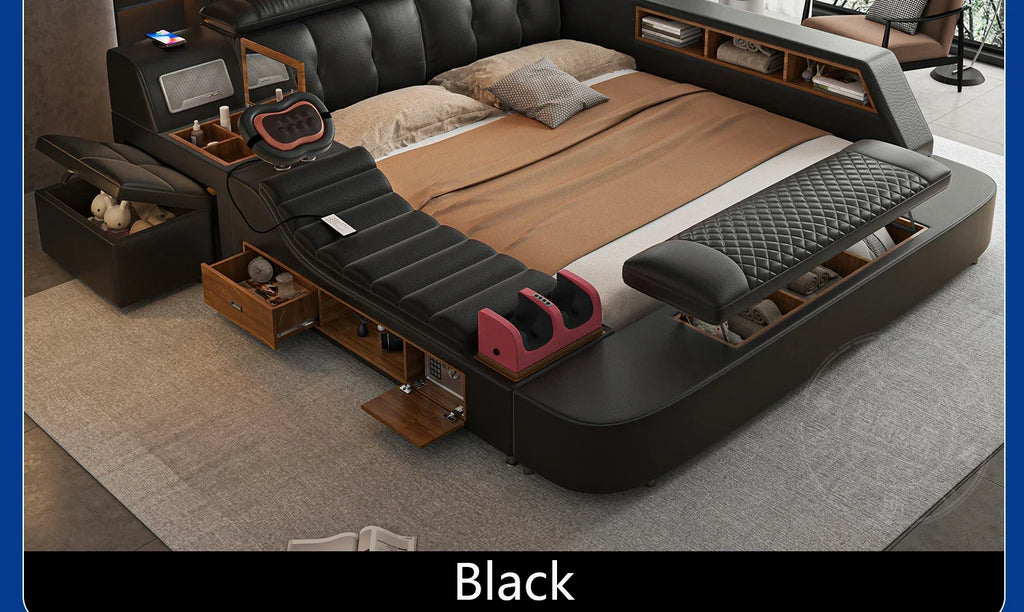 Modern Double Bed Girls Design Smart Bedroom Queen King Size Bed Beauty Sleeping Princess Leather Cama Lounge Suite Furniture