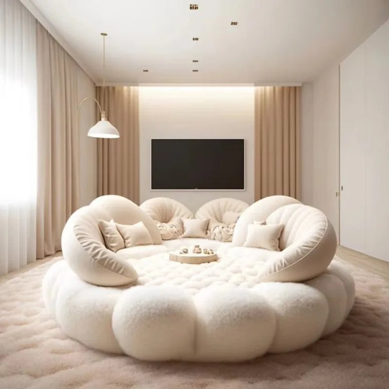 Fabric Round Bed Ins Cream Style Double Wedding Bed Modern and Simple Home Hotel Master Bedroom Princess Large Round Bed