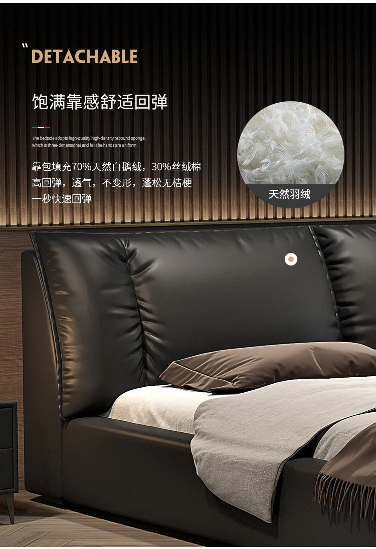 Modern Bedroom Bed Nordic Aesthetic Leather Multifunctional Queen Size Bed Storage Wood Cama De Matrimonio Home Furniture