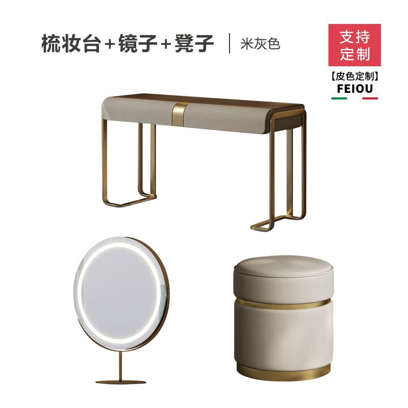 Bedroom Led Light Dressing Table Mirror Luxury Drawer European Dressing Table Girls Makeup Tocador De Maquillaje Furniture