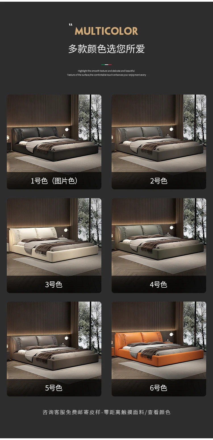 Modern Bedroom Bed Nordic Aesthetic Leather Multifunctional Queen Size Bed Storage Wood Cama De Matrimonio Home Furniture