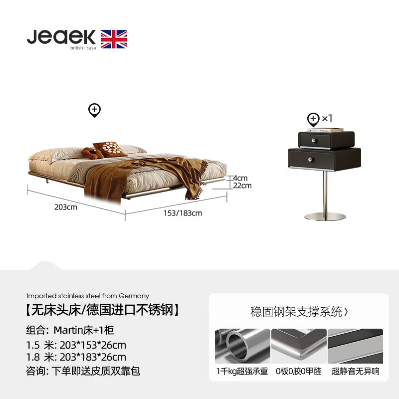 Italian Metal Beds 200×180cm Floating Designer Luxury Loft Double Bed Frames Cabinets Adults Cama Matrimonial Furniture Home