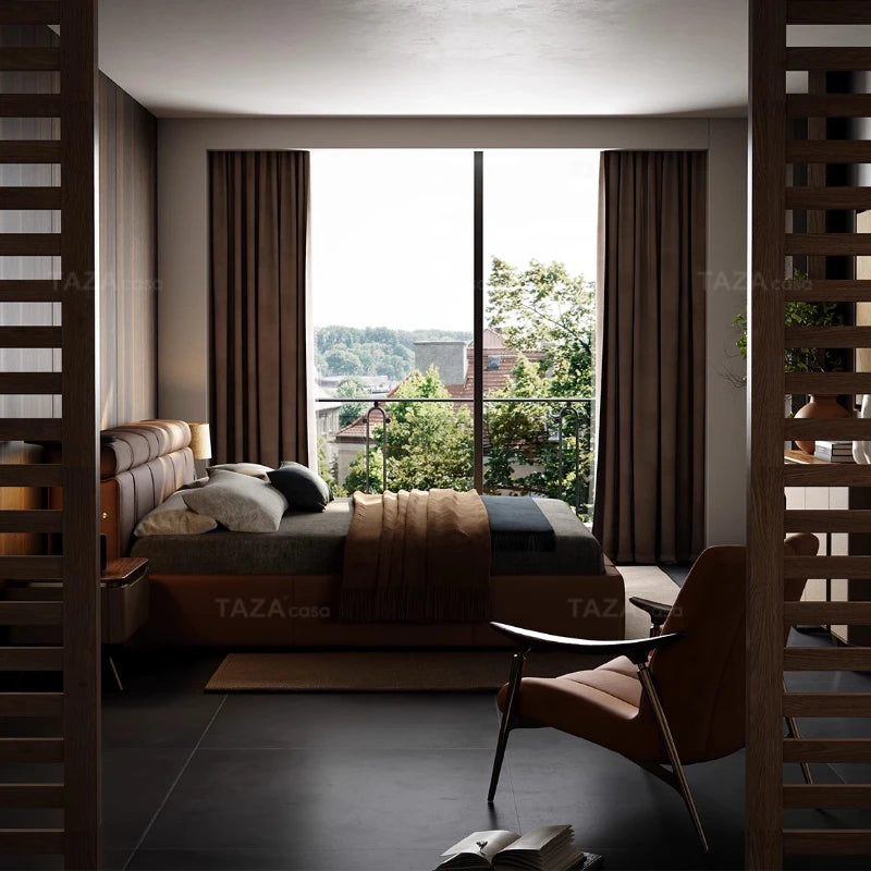 Leather French Bed Headboard Vintage Aesthetic King Size Bed Lounge Luxury Camas De Matrimonio Dormitorio Bedroom Furniture