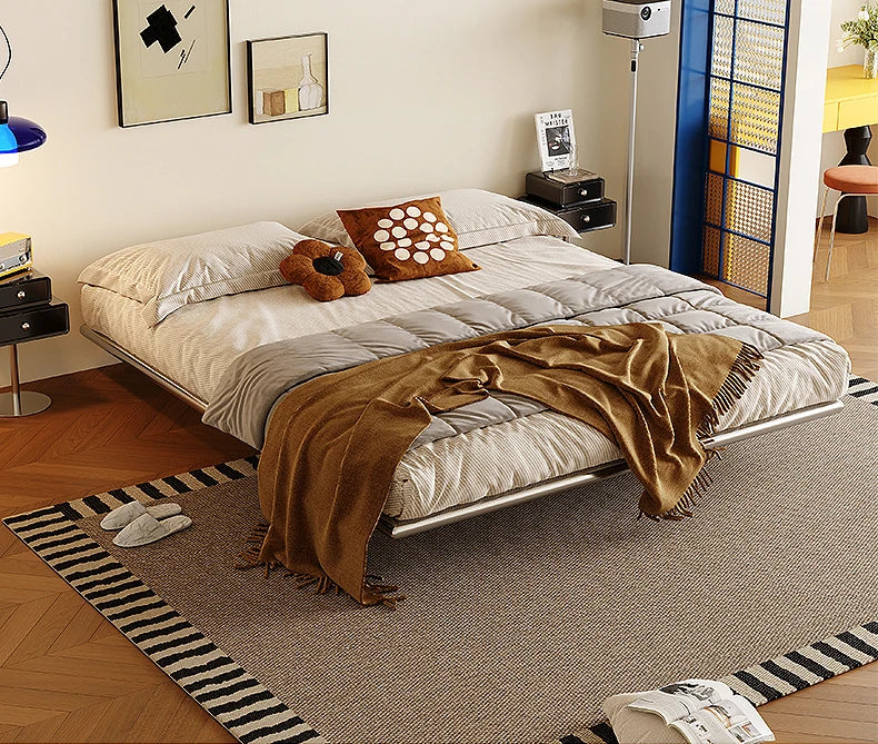 Italian Metal Beds 200×180cm Floating Designer Luxury Loft Double Bed Frames Cabinets Adults Cama Matrimonial Furniture Home