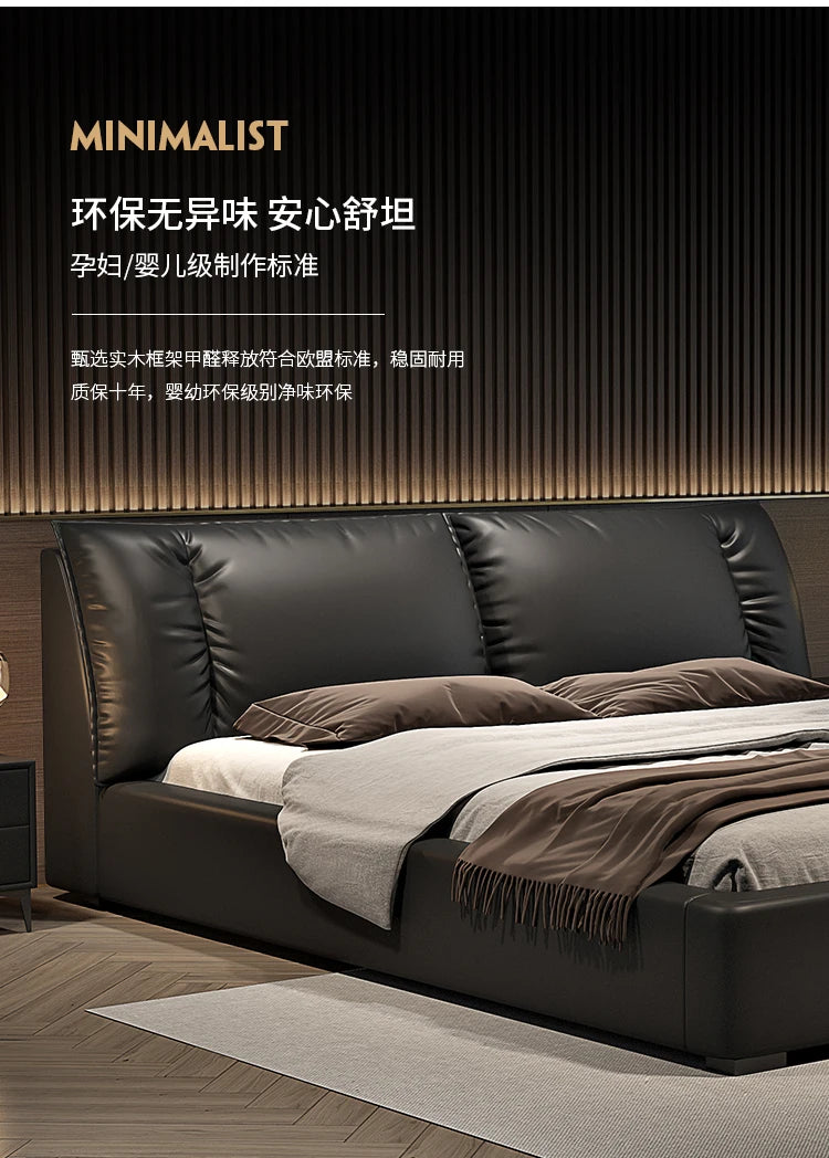 Modern Bedroom Bed Nordic Aesthetic Leather Multifunctional Queen Size Bed Storage Wood Cama De Matrimonio Home Furniture