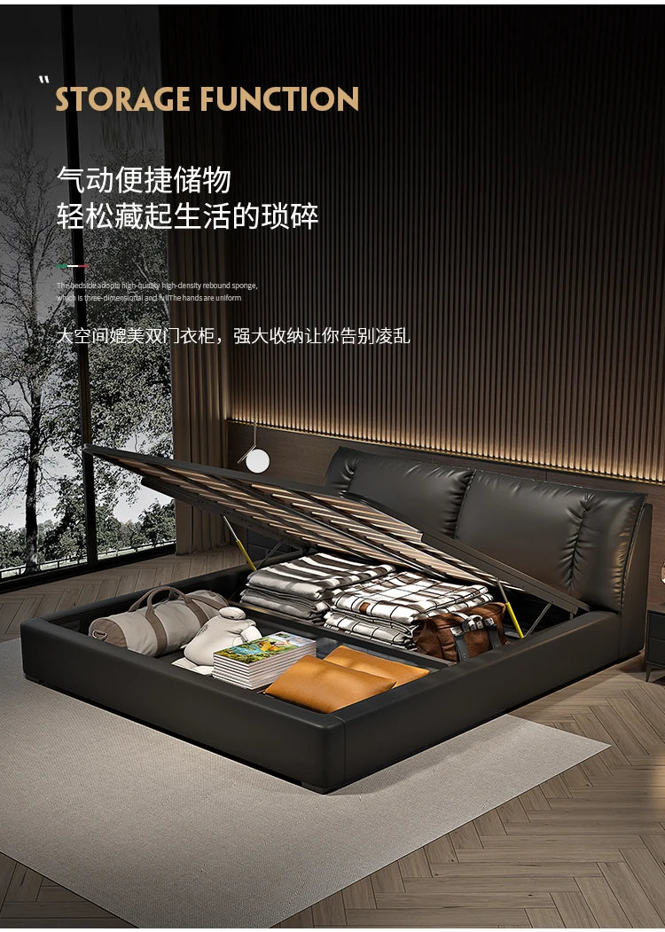 Modern Bedroom Bed Nordic Aesthetic Leather Multifunctional Queen Size Bed Storage Wood Cama De Matrimonio Home Furniture