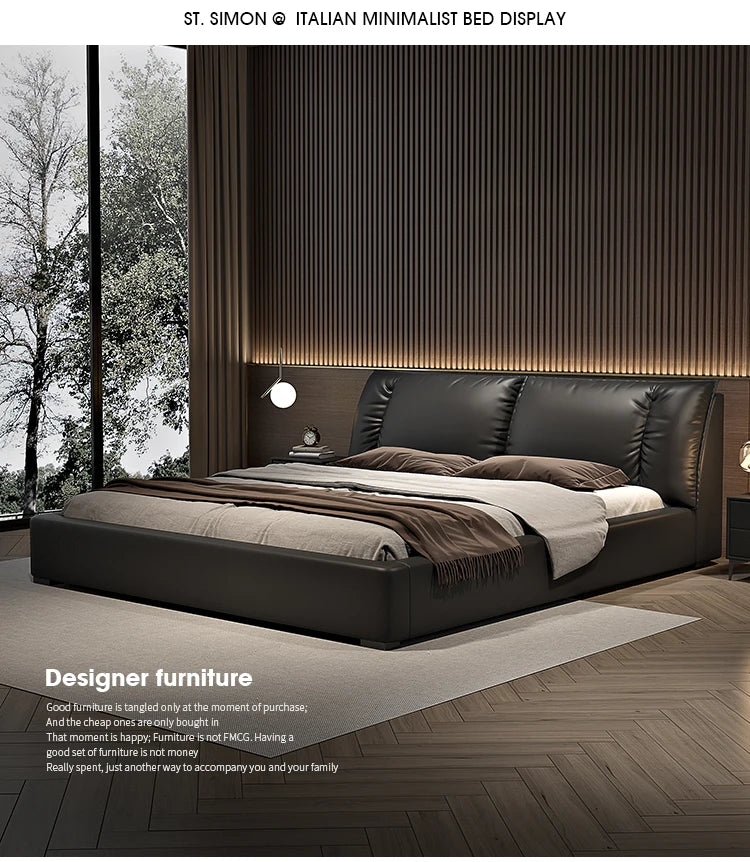 Modern Bedroom Bed Nordic Aesthetic Leather Multifunctional Queen Size Bed Storage Wood Cama De Matrimonio Home Furniture