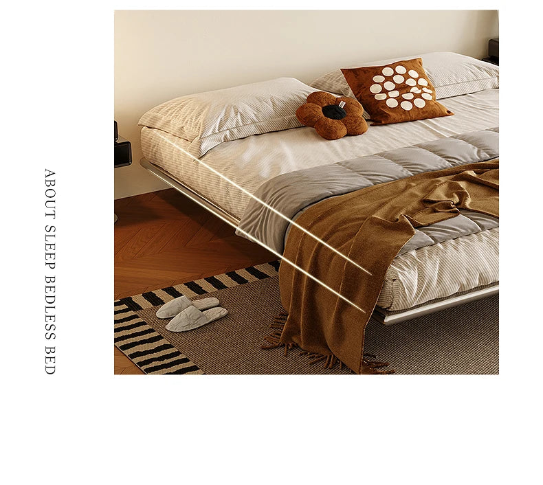 Italian Metal Beds 200×180cm Floating Designer Luxury Loft Double Bed Frames Cabinets Adults Cama Matrimonial Furniture Home