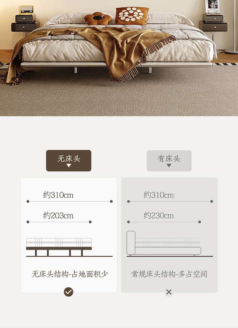 Italian Metal Beds 200×180cm Floating Designer Luxury Loft Double Bed Frames Cabinets Adults Cama Matrimonial Furniture Home