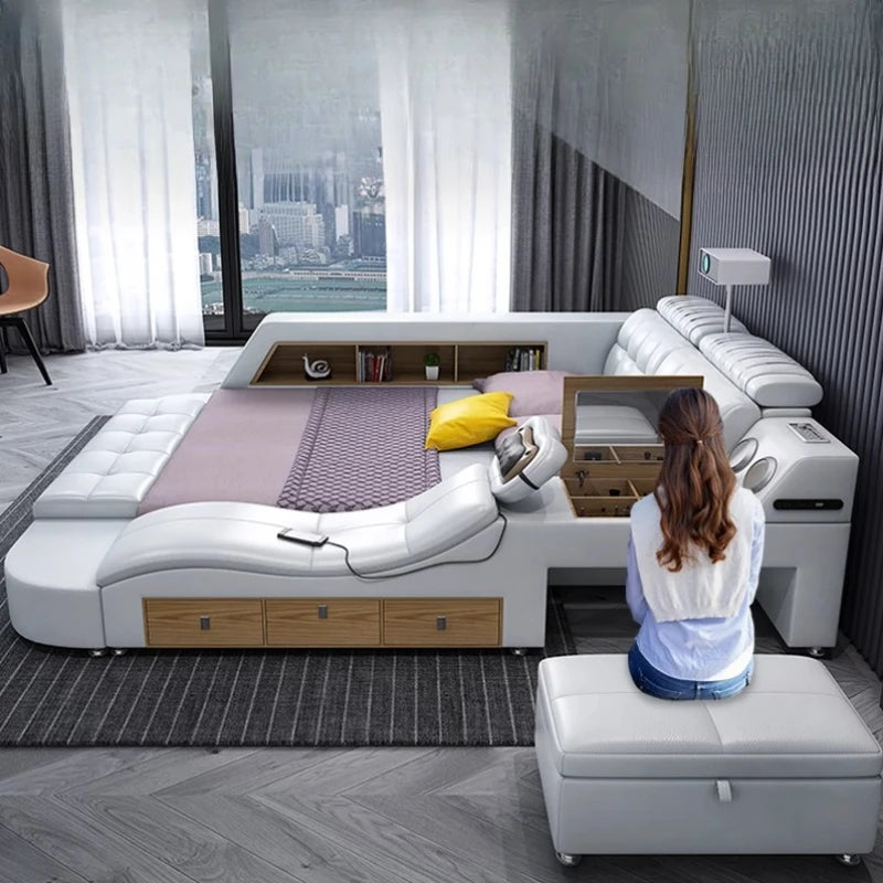 Master Bedroom Bed European Frames Luxury Headboard Multifunctional Bed Sleeping Modern Meubles De Chambre Home Furniture