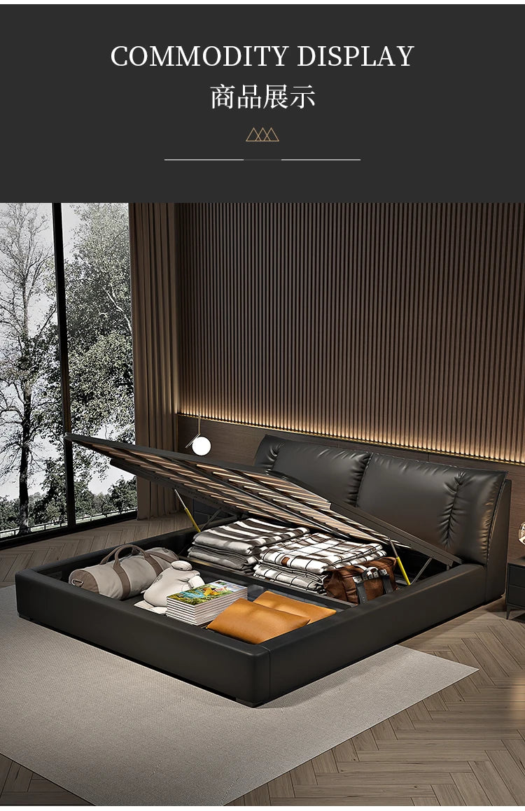 Modern Bedroom Bed Nordic Aesthetic Leather Multifunctional Queen Size Bed Storage Wood Cama De Matrimonio Home Furniture