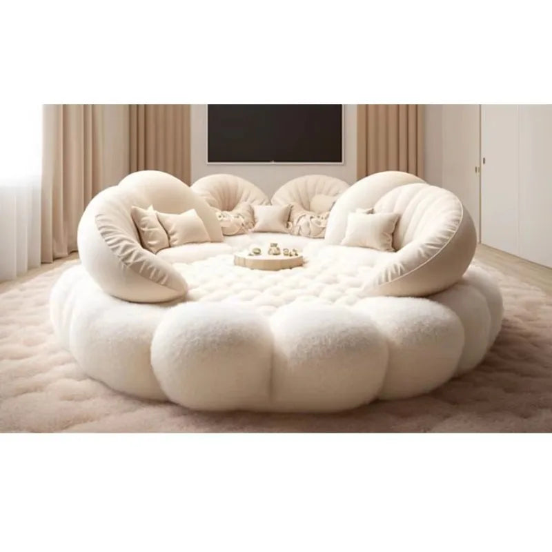 Fabric Round Bed Ins Cream Style Double Wedding Bed Modern and Simple Home Hotel Master Bedroom Princess Large Round Bed