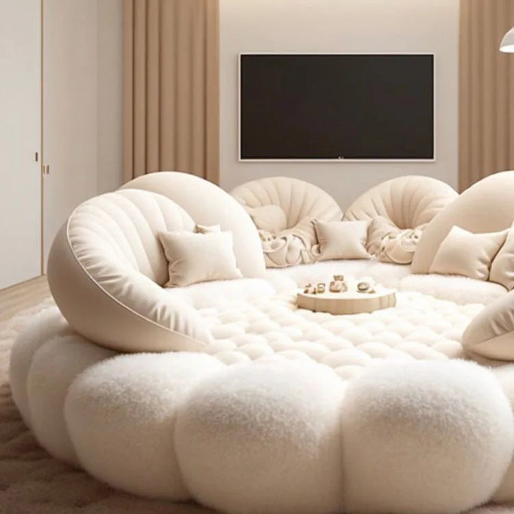Fabric Round Bed Ins Cream Style Double Wedding Bed Modern and Simple Home Hotel Master Bedroom Princess Large Round Bed