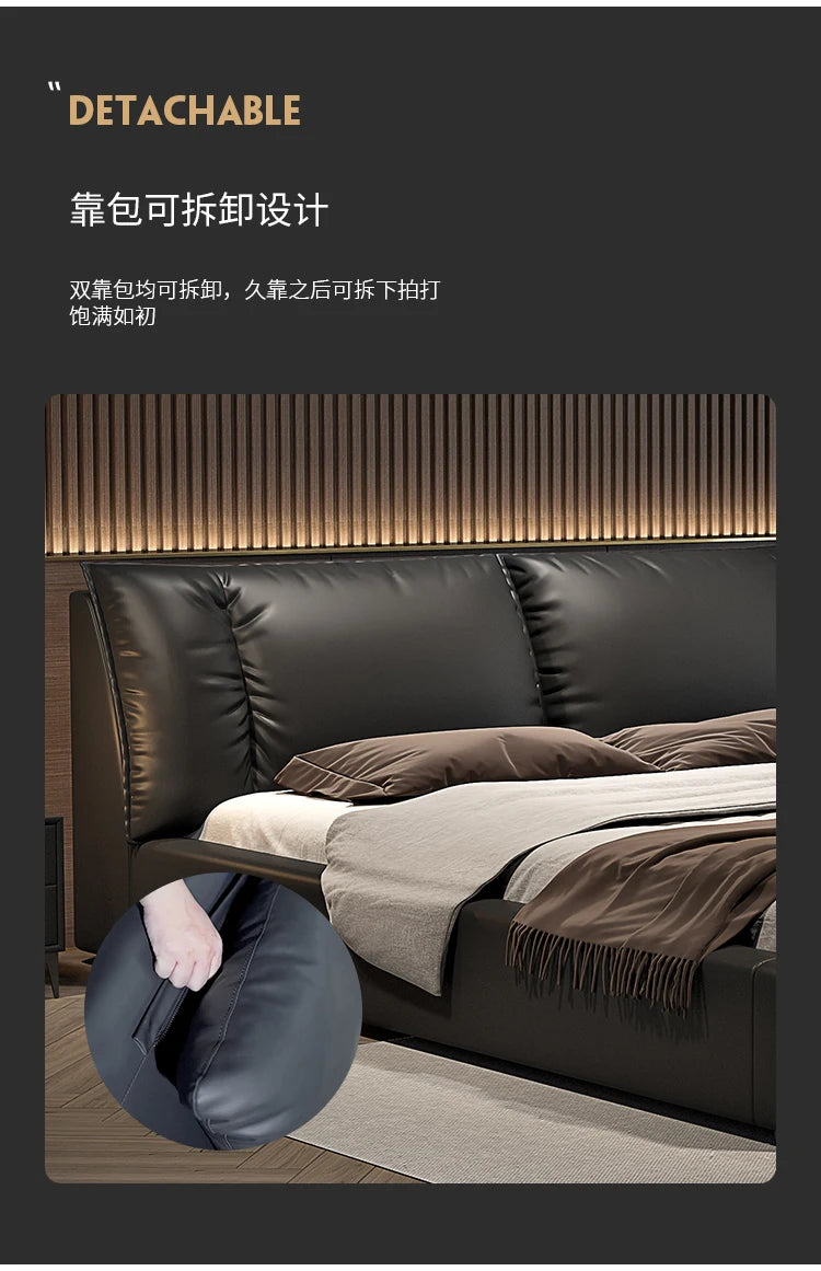 Modern Bedroom Bed Nordic Aesthetic Leather Multifunctional Queen Size Bed Storage Wood Cama De Matrimonio Home Furniture