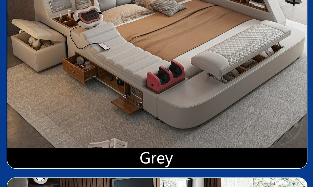 Modern Double Bed Girls Design Smart Bedroom Queen King Size Bed Beauty Sleeping Princess Leather Cama Lounge Suite Furniture