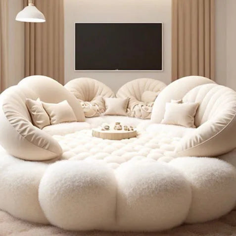 Fabric Round Bed Ins Cream Style Double Wedding Bed Modern and Simple Home Hotel Master Bedroom Princess Large Round Bed