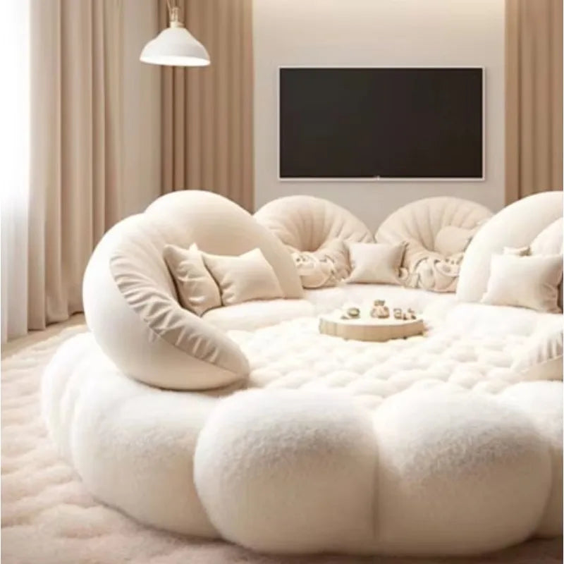 Fabric Round Bed Ins Cream Style Double Wedding Bed Modern and Simple Home Hotel Master Bedroom Princess Large Round Bed