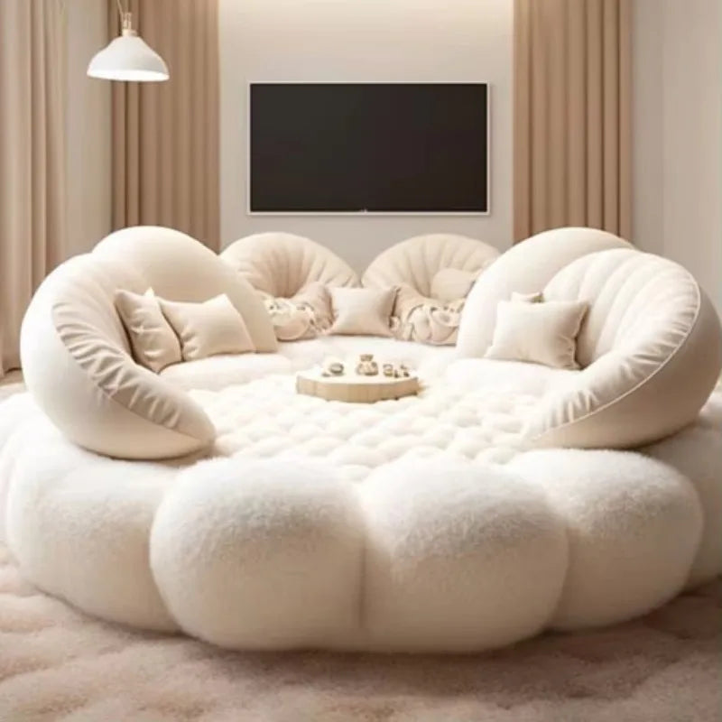 Fabric Round Bed Ins Cream Style Double Wedding Bed Modern and Simple Home Hotel Master Bedroom Princess Large Round Bed