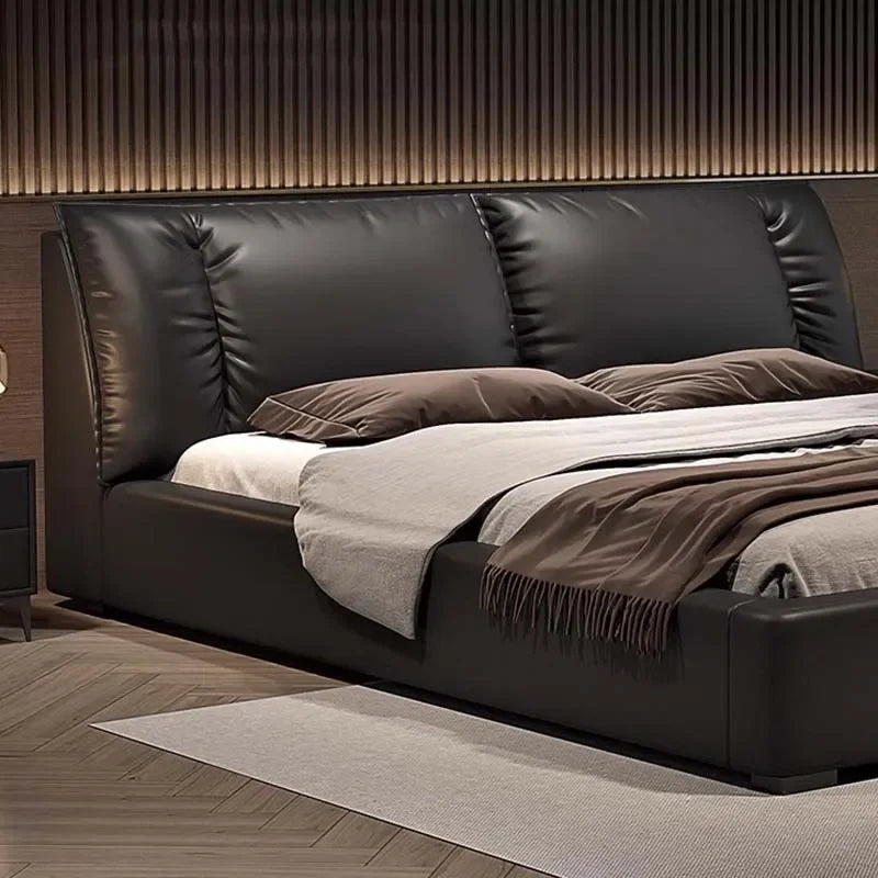 Modern Bedroom Bed Nordic Aesthetic Leather Multifunctional Queen Size Bed Storage Wood Cama De Matrimonio Home Furniture