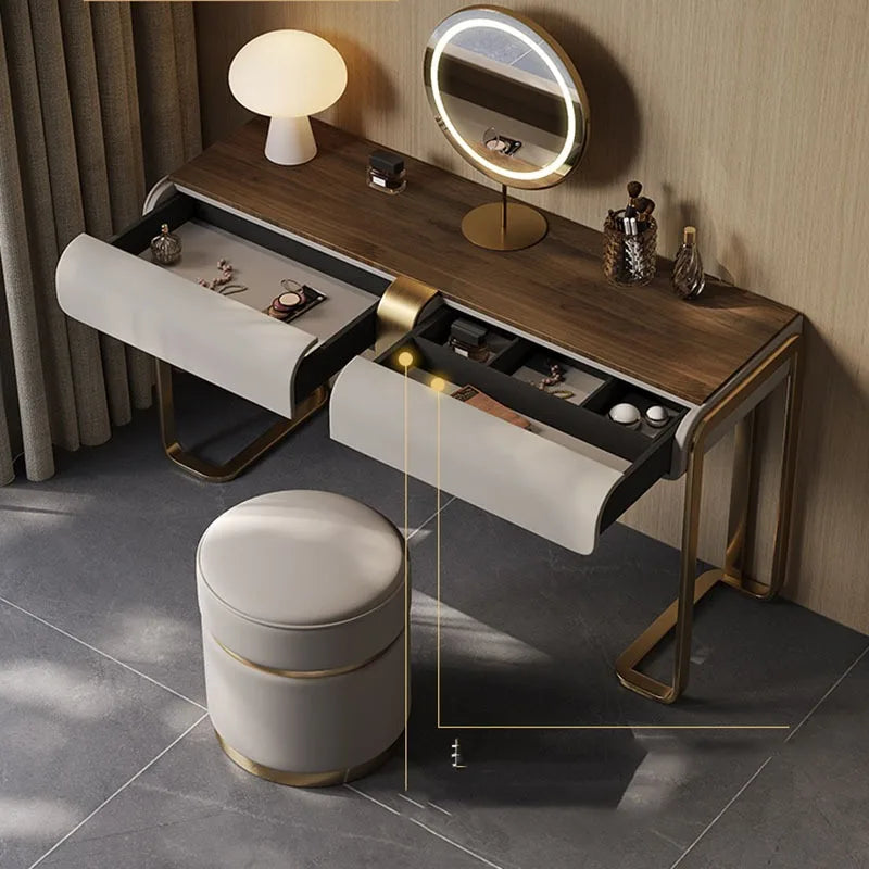 Bedroom Led Light Dressing Table Mirror Luxury Drawer European Dressing Table Girls Makeup Tocador De Maquillaje Furniture