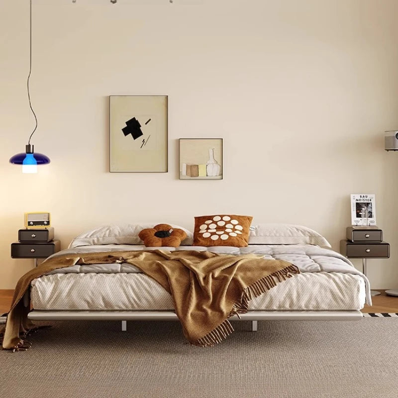 Italian Metal Beds 200×180cm Floating Designer Luxury Loft Double Bed Frames Cabinets Adults Cama Matrimonial Furniture Home