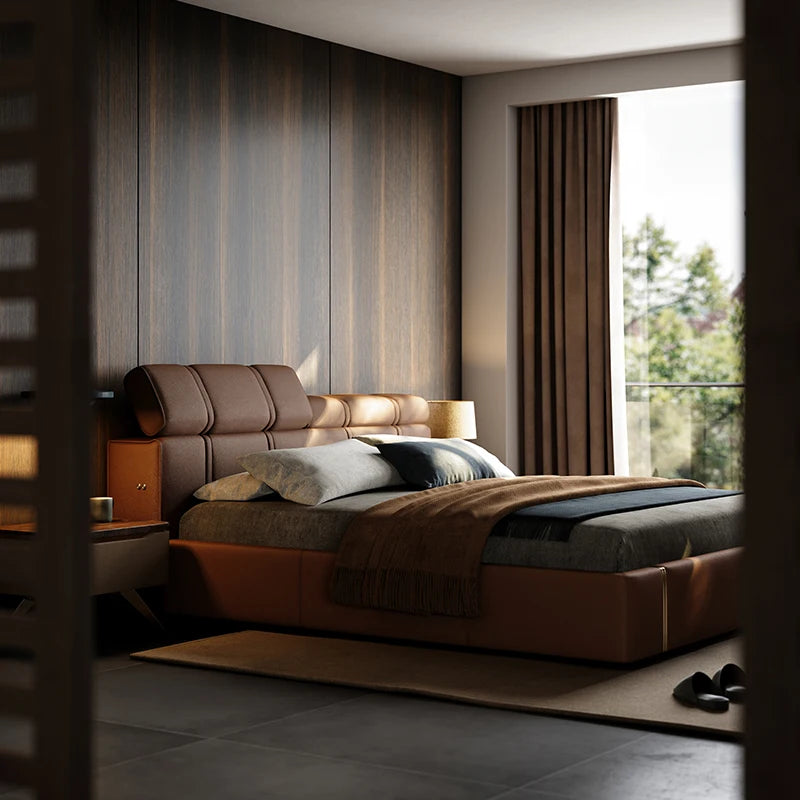 Leather French Bed Headboard Vintage Aesthetic King Size Bed Lounge Luxury Camas De Matrimonio Dormitorio Bedroom Furniture