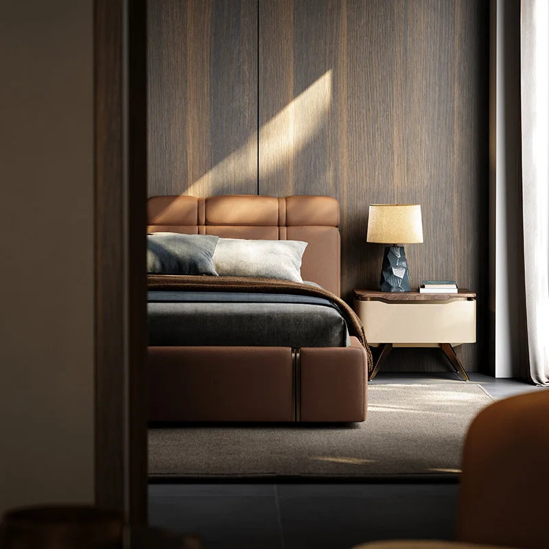 Leather French Bed Headboard Vintage Aesthetic King Size Bed Lounge Luxury Camas De Matrimonio Dormitorio Bedroom Furniture